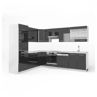 Vicco Winkelküche L-Form 227 x 287 cm Anthrazit Hochglanz