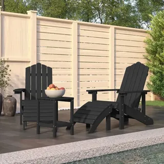 The Living Store Adirondack-Gartenstühle mit Hocker & Tisch HDPE Anthrazit - Grau