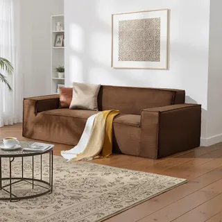 Vevor moderner Cordcouch (211 cm) mit tiefen Sitzen, Wolkensofa mit breiten Armlehnen, Plüschcouch Loungesessel Relaxsessel ideal für Wohnzimmer, Schlafzimmer Wohnung Büro, Bodensofa Braun