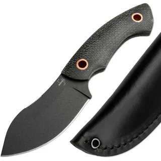 BÖKER PLUS® Nessmi Pro Black - feststehendes Bushcraft-Messer mit schwarzer D2 Klinge für Outdoor & Jagd - Full Tang Survival- Messer mit Micarta Griff & Leder-Scheide