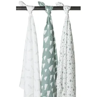 Meyco Baby Mullwindeln 3er Pack - 120x120cm - Musselin Spucktücher/Pucktuch - 100 % weiche Baumwolle - Oeko Tex zertifiziert - saugfähig, hautfreundlich & atmungsaktiv - Wolke/Punkte - Steingrün/Weiß