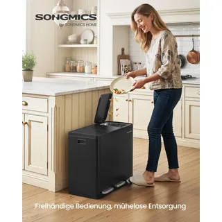 Abfalleimer 3 Fächer, Mülleimer 3 x 18 L, Tretmülleimer Softclose-Deckel, Küche, herausnehmbare Inneneimer, schwarz