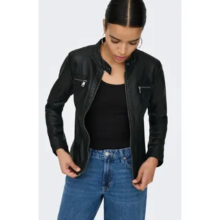 Lederimitatjacke ONLY "ONLBANDIT – Bikerjacke mit figurbetonter Form und Reißverschlüssen", Damen, Gr. 40L, schwarz, Web, Obermaterial: 100% Viskose. Beschichtung: 100% Polyurethan, unifarben, figurumspielend taillenbedeckt, angesetztes Bündchen, Jacken Lederimitatjacke, Lederimitat, Topseller