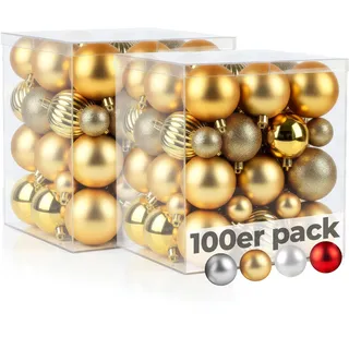 Menz Weihnachtskugeln 100er Gold Mix aus glänzenden matten glitzernden Kugeln 3 4 6cm stilvolle Christbaumkugeln und edle Weihnachtsdeko für Innenbereich