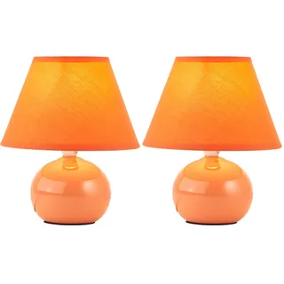 Brilliant Primo Tischleuchte – stilvolle Tischlampe mit Stoffschirm – kleine Tischleuchte für Nachttisch, Schlafzimmer & Wohnzimmer – E14-Fassung und Schalter – orange, Pfirsich (Packung mit 2)