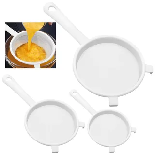 PWGHWG 3 Stück Sieb Plastik, Küchensieb Kunststoff, Weiß Kunststoff Sieb für Tee, Kaffee, Mehl (ø 7,5 cm + ø 9,5 cm + ø 13,5 cm)