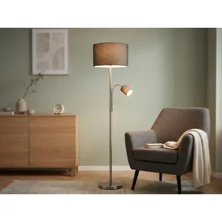 Große LED Stehleuchte mit Leselampe Stoffschirme Grau Stehlampen Wohnzimmer - Grau