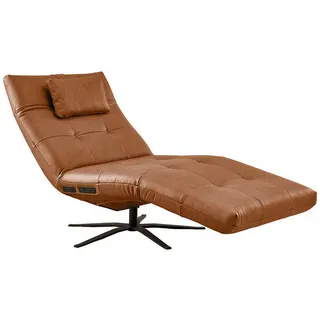 Kawola Relaxliege Leticia Braun Leder , Cognac, Schwarz , Echtholz , Füllung: Komfortschaum , 82x115x156 cm , Gartenmöbel, Gartenliegen, Relaxliegen