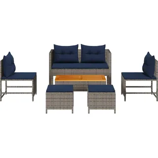 vidaXL Gartensofa-set 6 stk. Grau und Marineblau Poly-Rattan - Grau