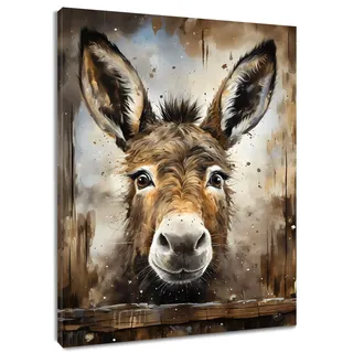 LB Wandbilder Bauernhaus Esel Wanddruck Rustikales braunes Tier Leinwand Bilder Retro Poster für Wohnzimmer Schlafzimmer Badezimmer Wand Deko,30x40cm Gerahmt