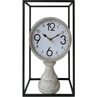 Mobili Rebecca Rebecca Mobili Tischuhr, Vintage aus Holz und schwarz-weißem Metall - Weiß