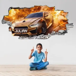tjapalo® vz112 3D Wandtattoo Gamer mit Namen gaming Bild Auto Wandtattoo Auto Kinderzimmer Rennauto gaming wandtattoo jugendzimmer jungs Wandbild autos, Größen Name: B50xH24cm