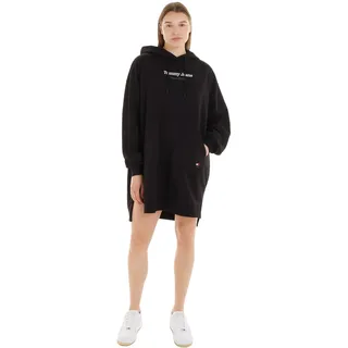 Tommy Jeans Damen Hoodie Kleid Essential Logo mit Kapuze, Schwarz (Black), L