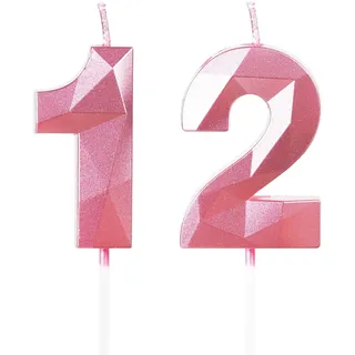 Yiran Geburtstagskerzen Zahlen 12, 5cm 3D Rosa Geburtstagskerzen, Kerzen Geburtstag, Geburtstag Kerzen, Tortendeko Geburtstag, Kuchendeko Geburtstag, Geburtstagskerzen für Geburtstagsdeko, Nummer 12