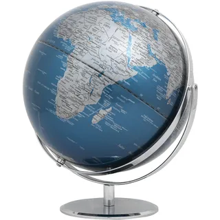 Troika Globus mit 30 cm Durchmesser – JURI – verchromter Metallfuß – zwei Achsen – metallic-blau, silberfarben – TROIKA Original