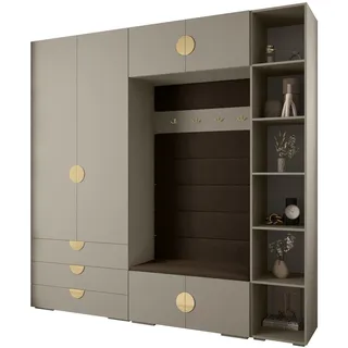 Abiks Möbel Garderoben-Set 236,7/240/47 , Kaschmir, Braun, Goldfarben , Metall , Nachbildung , 13 Fächer , 240x236.7x47 cm , Garderobe, Garderoben-Sets & Garderoben-Serien, Garderoben-Sets