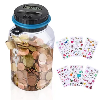 Aokyom Spardosen für Kinder,Piggy Bank Elektronische 1.8L Groß Sparbüchse | Zähler Automatische Spardose,Geld mit Schloss und niedlichen Aufklebern mit Zählwerk,Digitale Spardose für Erwachsene Kinder