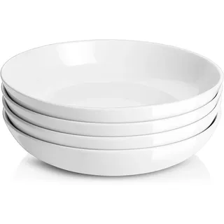 Y YHY Tiefe Teller 4er Set, 25,0 x 5,0 cm Tiefe Essteller, Suppenteller, Salatschüsseln, Pastaschüssel für 4 Personen, Große Speiseteller Porcelain für Pasta, Gulasch, Suppen und Salat-1480 ml/Weiß