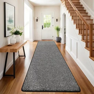 SHACOS Langer Teppich Läufer 80x200 cm rutschfest Flurläufer Lang Teppichläufer Flur Modern Küchenteppich Waschbar Bettvorleger Schlafzimmer Kurzflor Teppich Läufer für Flur, Küche, Eingang, Schwarz