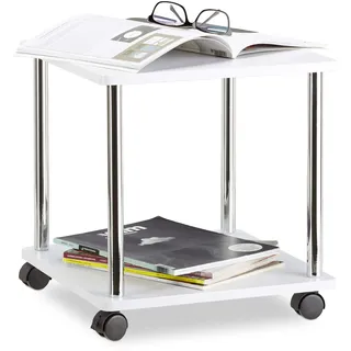 Relaxdays Beistelltisch rollbar, Allzweckwagen Holz, 4 Rollen, quadratischer Couchtisch, HxBxT: 41,5 x 40 x 40 cm, weiß