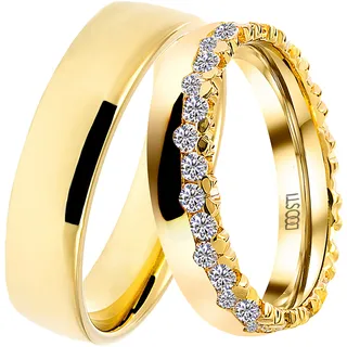 Trauring DOOSTI "Schmuck Geschenk Silber 925 Trauring Ehering Partnerring LIEBE" Gr. 50, gold (gelbgoldfarben), Fingerringe, Damen, 50,mit Zirkonia, Silber 925 (Sterlingsilber), 5mm, Trauring, wahlweise mit oder ohne Zirkonia