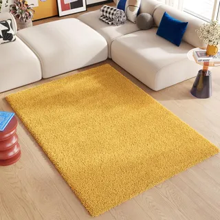 TAPISO Essence Teppich Hochflor Langflor Shaggy Gelb Senfgelb Rechteckig Super Weich Felloptik Schlafzimmer Wohnzimmer ÖKO-TEX 140 x 200 cm