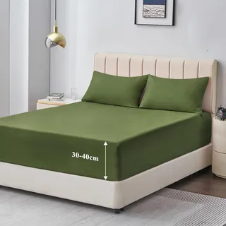 Aisbo Spannbettlaken 180x200cm Bettlaken Boxspringbett - Bett Laken Olivgrün 180x200 aus Premium Mikrofaser, weiches Spannbetttuch 180 x 200 Steghöhe 40cm für Wasserbett Bed Fitted Sheet