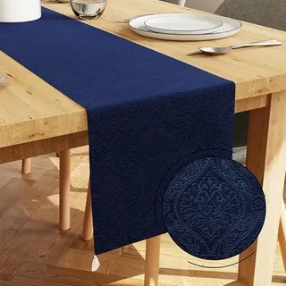 Encasa XO Tischläufer | Geprägtes Samt | Größe 32x150 cm | Farbe Navy blau mit Premium-Polyester - Maschinenwaschbar