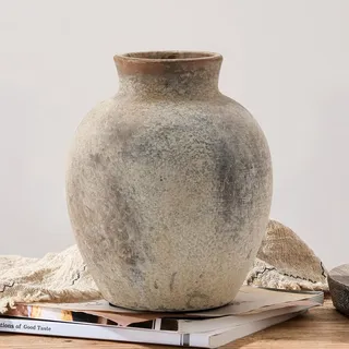 PORCER Rustikale Keramik-Blumenvase, 15,2 cm, niedlicher Bohemian-Stil, Heimdekoration, Terrakotta, für Wohnzimmer, Tisch, Regal, Kamin-Dekoration, Bauernhaus, Grau