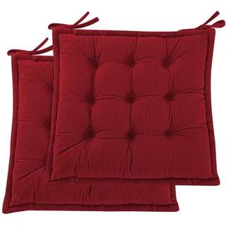 PRIMEPATIO Indoor Sitzkissen Stuhl 2er Set – Komfortable Cordstoff-Sitzmatte Stuhlkissen mit Bändern, Hochwertige Füllung, Ideal für Esszimmer, Büro, Wohnzimmer, Outdoor Gartenstuhl, 40x40x7, Rot