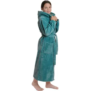 Kinderbademantel WEWO FASHION "8514" Gr. 152, blau (ocean), L:100cm, Baumwoll-Mix, Hausmäntel, Kinderbademantel, mit kuscheliger Kapuze