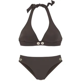 VIVANCE Triangel-Bikini mit goldfarbenen Zierknöpfen, braun