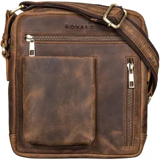 ROYALZ 'Antonio' Herrentasche Leder klein im Vintage Look - kleine Männer Umhängetasche aus Echtleder - kompakte Messenger Bag Ledertasche Herren mir Reißverschluss, Farbe:Nevada braun