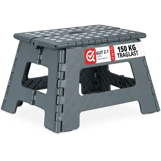 Relaxdays Klapphocker faltbar, Camping Hocker, Kinder Badhocker, bis 150 kg, Kunststoff, HxBxT: 22 x 35 x 28 cm, grau