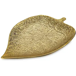 Arborus Blatt Deko Tablett 21*32 CM Keramik Schmuckschale Gold Teller Ablageschale für Kerzen Schlüssel Duftkerze Schale Deko Flur Badezimmer Waschbecken Wohnzimmer Schlafzimmer Esszimmer Hotel Tisch