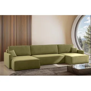 Wohnlandschaft mit Schlaffunktion Sofa LOUIS Stoff Salvador Grün - Grün
