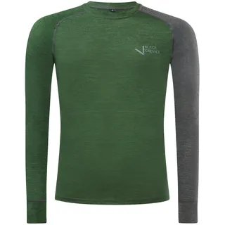 Black Crevice Herren Langarmshirt aus Merino Wolle in S - Forest Green/Anthracite I Funktionsshirt atmungsaktiv I Funktionsunterwäsche I Base Layer I Long Sleeve I Skiunterwäsche