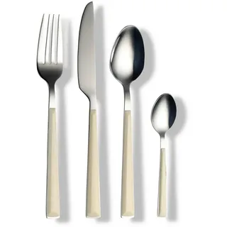 Echtwerk Besteckset , Creme, Silberfarben , Metall , 24-teilig , ergonomischer Griff, rostfrei, lebensmittelecht , Besteck, Besteck-Sets