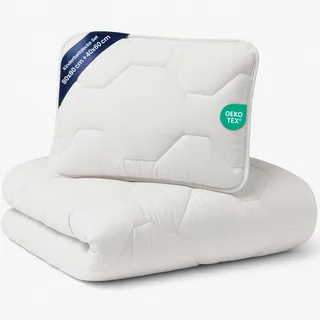 Baby Bettdecke und Kissen Kinderdecke 80x80 cm - Kinderbettdecke Kinder Bettdecken Set und Decke für Kleinkind Babybett Mikrofaser Weiß Oeko-Tex-Zertifikat 80 x 80