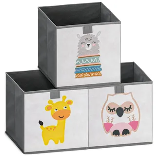 Navaris Kinder Aufbewahrungsbox 3er Set - Regal Aufbewahrung 28 x 28 x 28 cm Spielzeugkiste - 3x Spielzeug Box faltbar für Kinderzimmer - Tier Motiv Kisten mit Griff - Toy Box Set