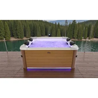 MSpa Whirlpool OSLO AMBER 2026 inkl. LED / UVC / APP Outdoor Indoor Pool - 120 Luftdüsen / 8 Hydromassagedüsen / WiFi - 160x160x65 cm - Braun, Weiß