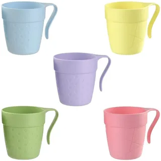 Engelland - 5er Pack Trinkbecher mit Henkel, Kunststoffbecher, Kinderbecher, Kaffeebecher, bunte Mischung, BPA-frei, 0,33 Liter
