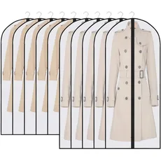 Transparente Kleidersäcke mit Reißverschluss, Ouinne 10 Stück Kleidersack Lang, 60×120cm/140cm, für Kleidung Aufbewahrung Durchscheinende Anzugtaschen Kleiderhüllen für Jacken, Mäntel (schwarz)