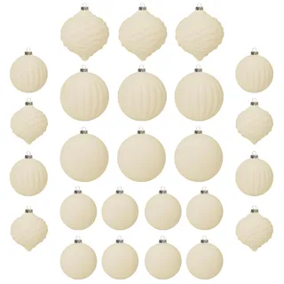 25 stück kunstoff weihnachtskugeln samt beige Creme Ivory weiß 6cm 8cm für Weihnachtsbaum christbaumkugeln mit Haken Anhänger Weihnachten deko tishdeko