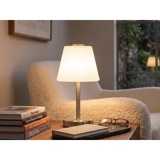 Elegante dimmbare LED Nachttischlampe TOUCH Nickel matt & Lampenschirm in weiss - Silber
