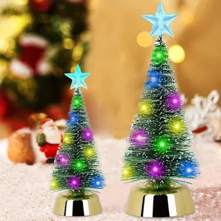 LED Mini Weihnachtsbaum,25cm+19cm Weihnachtsbaum Miniatur,Mini Künstlicher Weihnachtsbaum,Weihnachtsbaum mit Led,Weihnachten Deko,Weihnachtsbaum Klein für Tischplatte Tischdekoratio Weihnachtsdeko