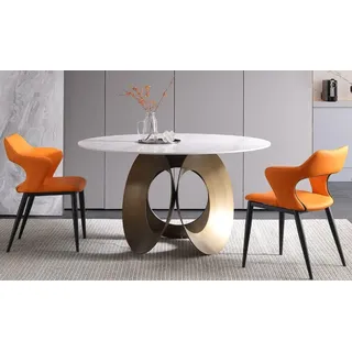 Esstisch Esszimmer Moderne Edelstahl Wohnzimmer Küche Tische Design Tisch Metall - Weiß, Gold