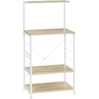 WOLTU Küchenregal Standregal Mikrowellenhalter Bäcker Regal Haushaltsregal, Weiß+ Helleiche - Weiß