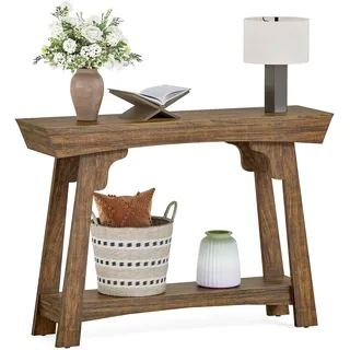 LITTLE TREE 41-Zoll-Konsolentisch mit Stauraum, 2-stufiger Sofatisch hinter der Couch, Landhaus-Eingangstisch für Wohnzimmer, Flur (Rustikales Braun)