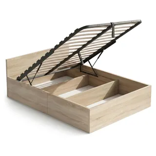 Bett mit Bettkasten 120x200 cm Metalllattenrost aufklappbar Sonoma Eiche - Bronze
